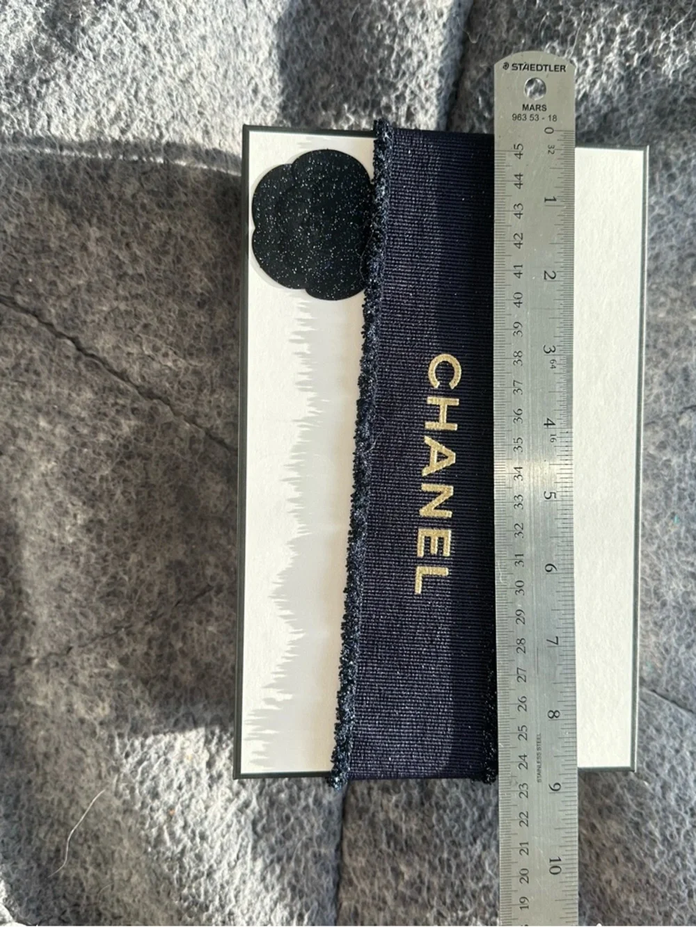 CHANEL White Box with Black Camellia Accent
